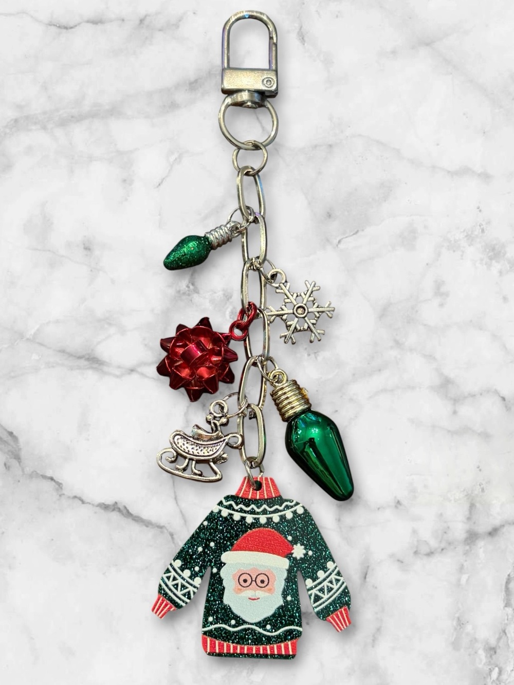 Holiday Sweater Keychain Charm - Green & Red